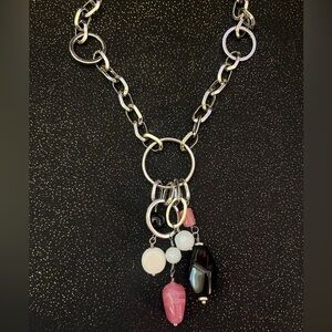 Lia Sophia Silver Chain Necklace with Pink and Black Accents